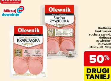 Kiełbasa krakowska sucha z szynki, kiełbasa żywiecka Olewnik
