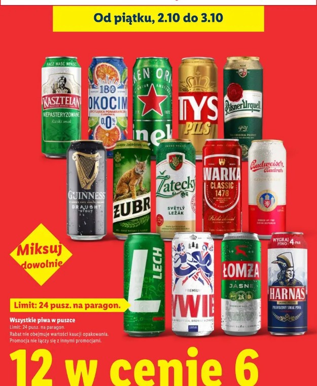 Wszystkie piwa w puszce 12 w cenie 6