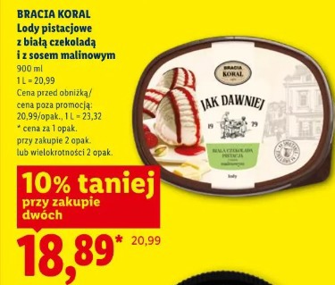 Bracia Koral Lody pistacjowe z białą czekoladą i z sosem malinowym