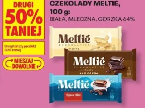 Czekolady Meltie, 100 g: biała, mleczna, gorzka 64%