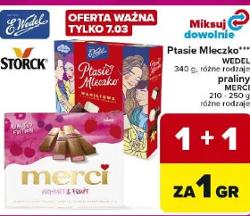 Ptasie Mleczko Wedel, praliny Merci
