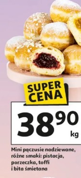 Mini pączusie nadziewane, różne smaki: pistacja, porzeczka, toffi i bita śmietana