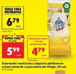 Ściereczki nawilżane o zapachu jabłkowym uniwersalne do czyszczenia Mr Magic, 80 szt.