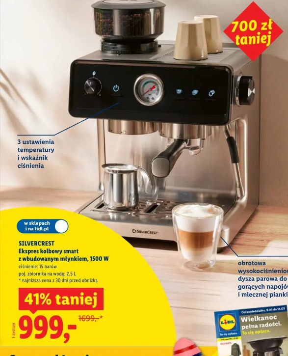 Silvercrest Ekspres kolbowy smart z wbudowanym młynkiem