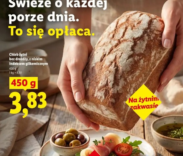 Chleb żytni bez drożdży, z niskim indeksem glikemicznym
