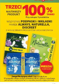 Podpsaski i wkładki Always, Naturella, Discret