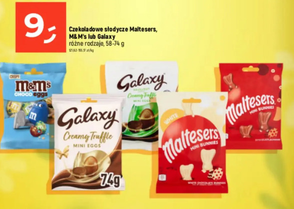Czekoladowe słodycze Maltesers, M&M's lub Galaxy