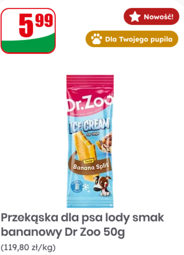Przekąska dla psa lody smak bananowy Dr Zoo