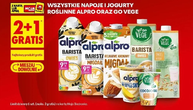 Wszystkie napoje i jogurty roślinne Alpro oraz Go Vege