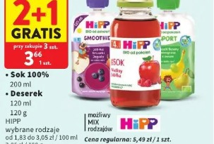 Sok 100% + Deserek Hipp wybrane rodzaje