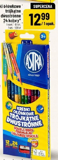 Kredki ołówkowe trójkątne dwustronne 24 kolory Astra
