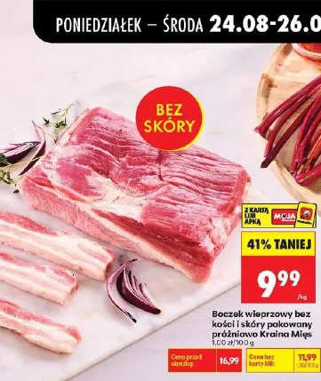 Boczek wieprzowy bez kości i skóry pakowany próżniowo Kraina Mięs