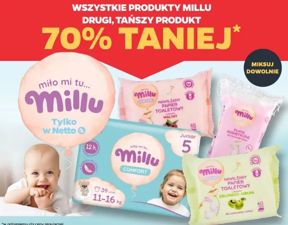 Wszystkie produkty Millu drugi, tańszy produkt 70% taniej