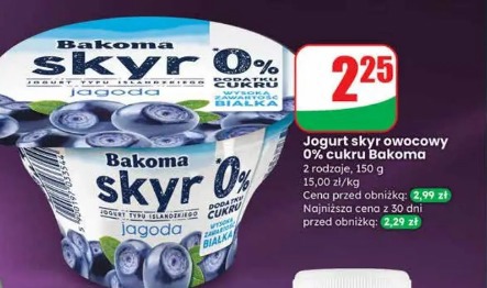 Jogurt skyr owocowy 0% cukru Bakoma
