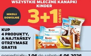 Wszystkie mleczne kanapki Kinder 3+1 gratis