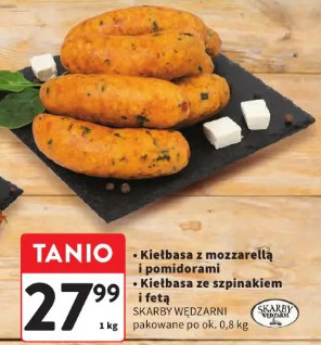 Kiełbasa z mozzarellą i pomidorami / ze szpiankiem i fetą Skarby Wędzarni