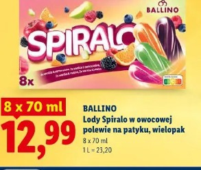 Ballino Lody Spiralo w owocowej polewie na patyku, wielopak