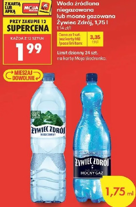 Woda źródlana niegazowana lub mocno gazowana Żywiec Zdrój 1,75 l
