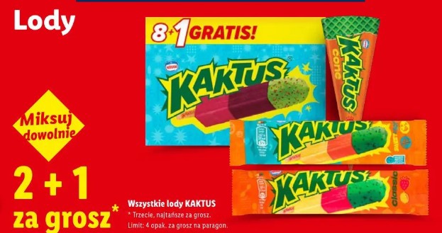 Wszystkie lody kaktus 2+1 za grosz