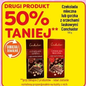 Czekolada mleczna lub gorzka z orzechami laskowymi Conchador