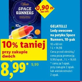 Gelatelli Lody owocowe na patyku Space Runners, 10-pak