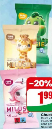 Chusteczki nawilżane dla dzieci Pure Fresh Milusie