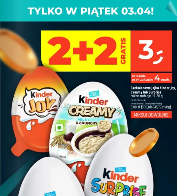 Czekoladowe jajko Kinder Joy, Creamy lub Surprise