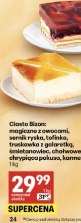 Ciasto Bizon: magiczne z owocami, sernik ryska, tofinka, truskawka z galaretką, śmietanowiec, chałwowe, chrupiąca pokusa, karmelotka