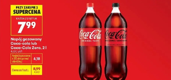 Napój gazowany Coca-cola lub Coca-cola Zero