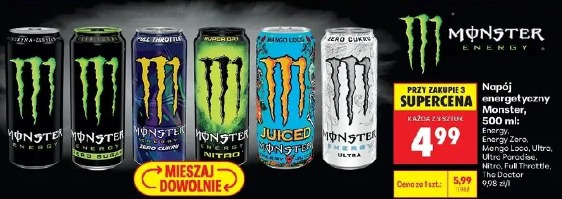 Napój energetyczny Monster, 500 ml Energy, Energy Zero, Mango Loco, Ultra, Ultra Paradise, Nitro, Full Throttle, The Doctor