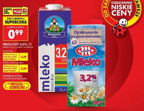 Mleko UHT 3,2% Łowickie lub Mlekovita Łączka