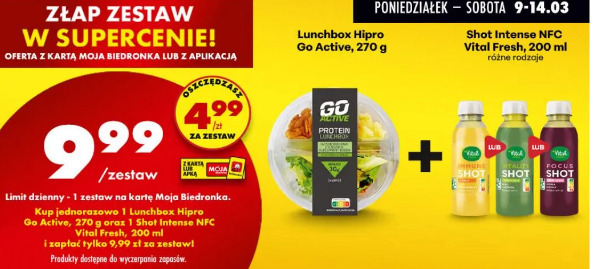Lunchbox Hipro Go Active, 270 g + Shot Intense NFC Vital Fresh, 200 ml