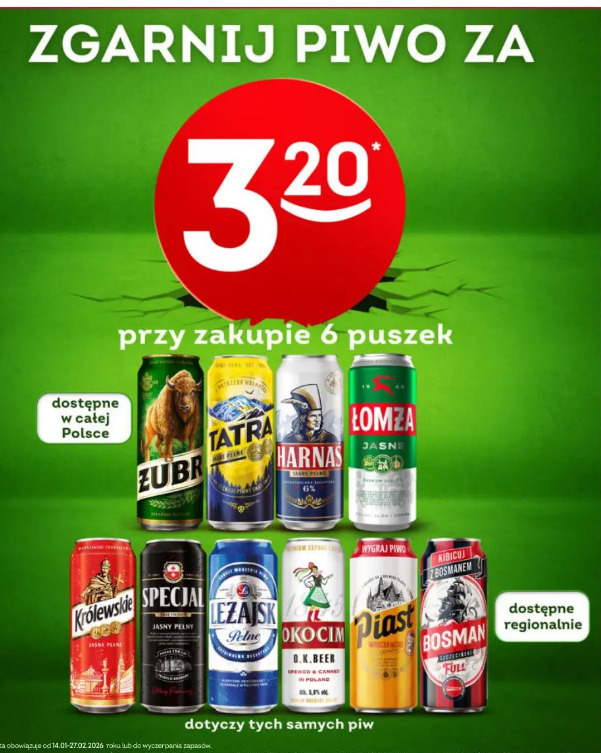 Piwo Żubr, Tatra, Harnaś, Łomża, Królewskie, Specjal, Leżajsk, Okocim, Piast, Bosman