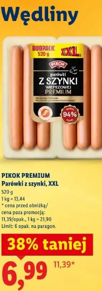 Pikok Premium Parówki z szynki, XXL