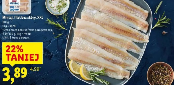 Mintaj, filet bez skóry, XXL
