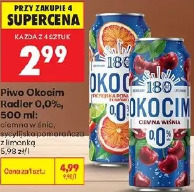 Piwo Okocim Radler 0.0% ciemna wiśnia, sycylijska pomarańcza z limonką