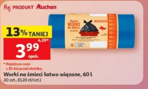 Worki na śmieci łatwo wiązane, 60 l Auchan