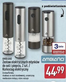 Ambiano Zestaw elektrycznych młynków do soli i pieprzu, 2 szt. / Korkociąg elektryczny