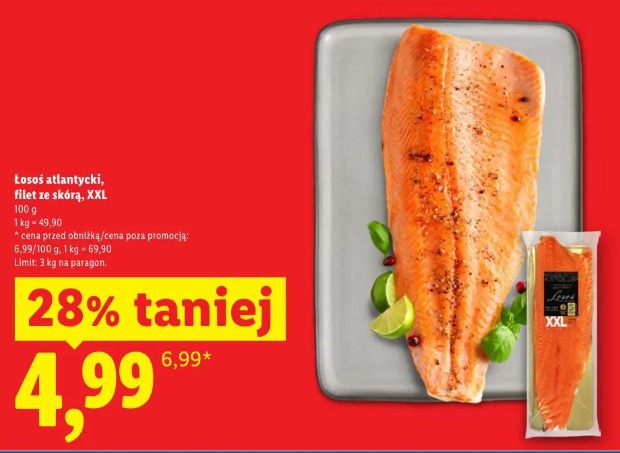 Łosoś atlantycki, filet ze skórą, XXL
