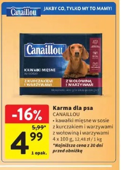 Karma dla psa Canailou kawałki mięsne w sosie z kurczakiem i warzywami, z wołowiną i warzywami