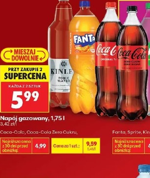 Napój gazowany Coca-Cola, Coca-Cola Zero Cukru, Fanta, Sprite, Kinley 1,75 l