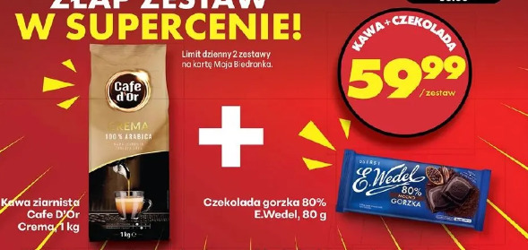 Kawa ziarnista Cafe D'Or Crema + Czekolada gorzka 80% E.Wedel