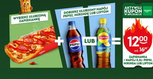 Zapiekanka + napój 0,5l: Pepsi, Mirinda lub Lipton