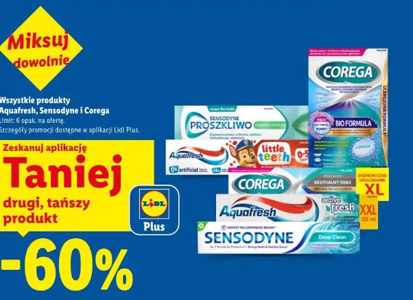 Aquafresh Sensodyne Corega wszystkie produkty