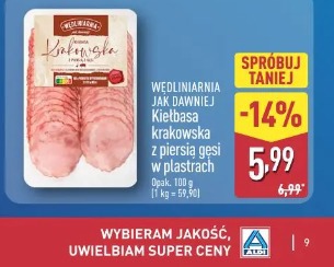 Wędlinarnia jak dawniej Kiełbasa krakowska z piersią gęsi w plastrach