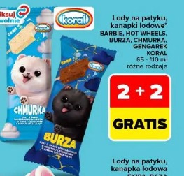 Lody na patyku kanapki lodowe Barbie Hot Wheels Burza Chmurka Gengarek Koral