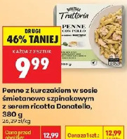 Penne z kurczakiem w sosie śmietanowo szpinakowym ser ricotta Donatello