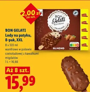 Bon Gelati Lody na patyku, 8-pak, XXL Almond