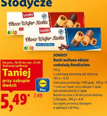 Sondey Rurki waflowe oblane czekoladą Rondissimo