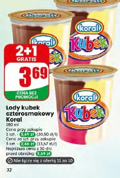 Lody kubek czterosmakowy Koral